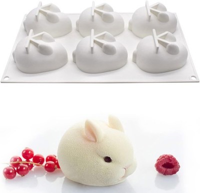 OCPO KITCHEN 3D Easter Bunny Silicone Mold for Baking Rabbit Shape White 