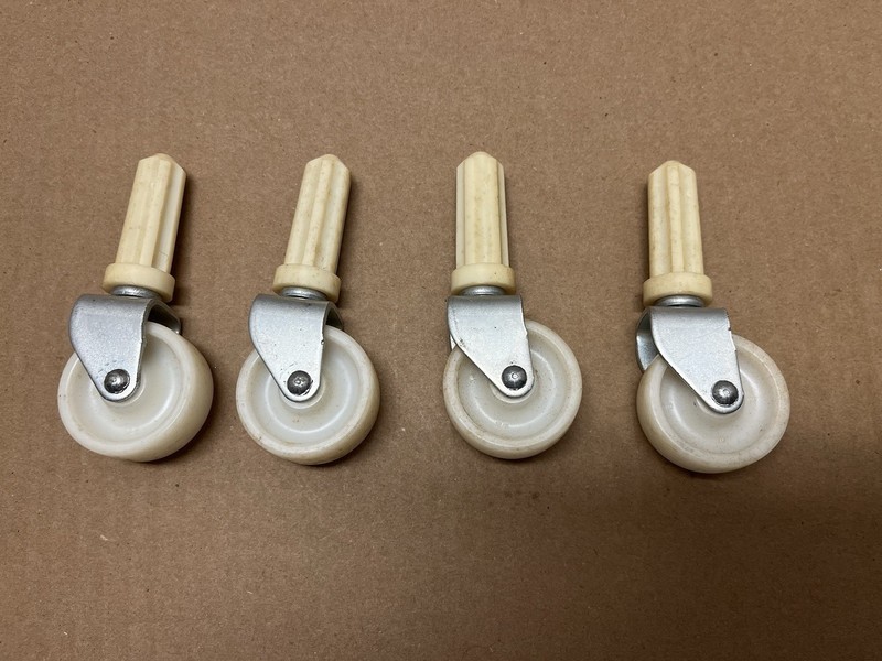 Vintage White Hard Plastic Furniture Swivel Stem Caster Wheels. 4” Total Height.