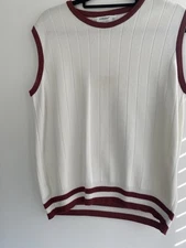 Vintage St Michael Marks And Spencer White & Wine Sweater Vest Tank Top Uk 16