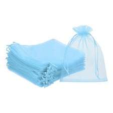 Organza Bags, 4 x 6 Inch, Blue 50 Pcs , Drawstring Sheer Organza Gift Bags