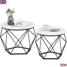 Round Coffee Table - White and Black Side Table Set for Living Room