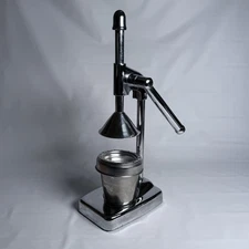 Vintage Chrome Manual Citrus Juicer Press SF Mark w Strainer Cup Complete Set