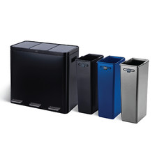 16 Gallon Kitchen Trash Can with Three Compartments, Stainless Steel, Black