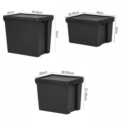 24L/45L/92L kleine mittlere große strapazierfähige Kunststoff schwarze Aufbewahrungsboxen mit Deckel