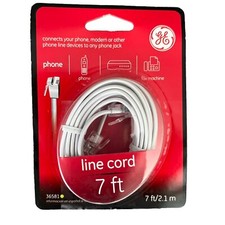 GE General Electric 7 ft Line Cord Phone Jack Modem Cable - White