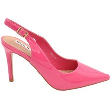 Scarpe decollete slingback donna elegante a punta in vernice lucida fucsia tacco