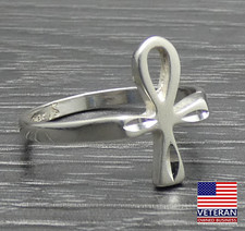 Sterling Silver Simple Religious Egyptian Ankh Cross Unique Band Ring Size 7.75