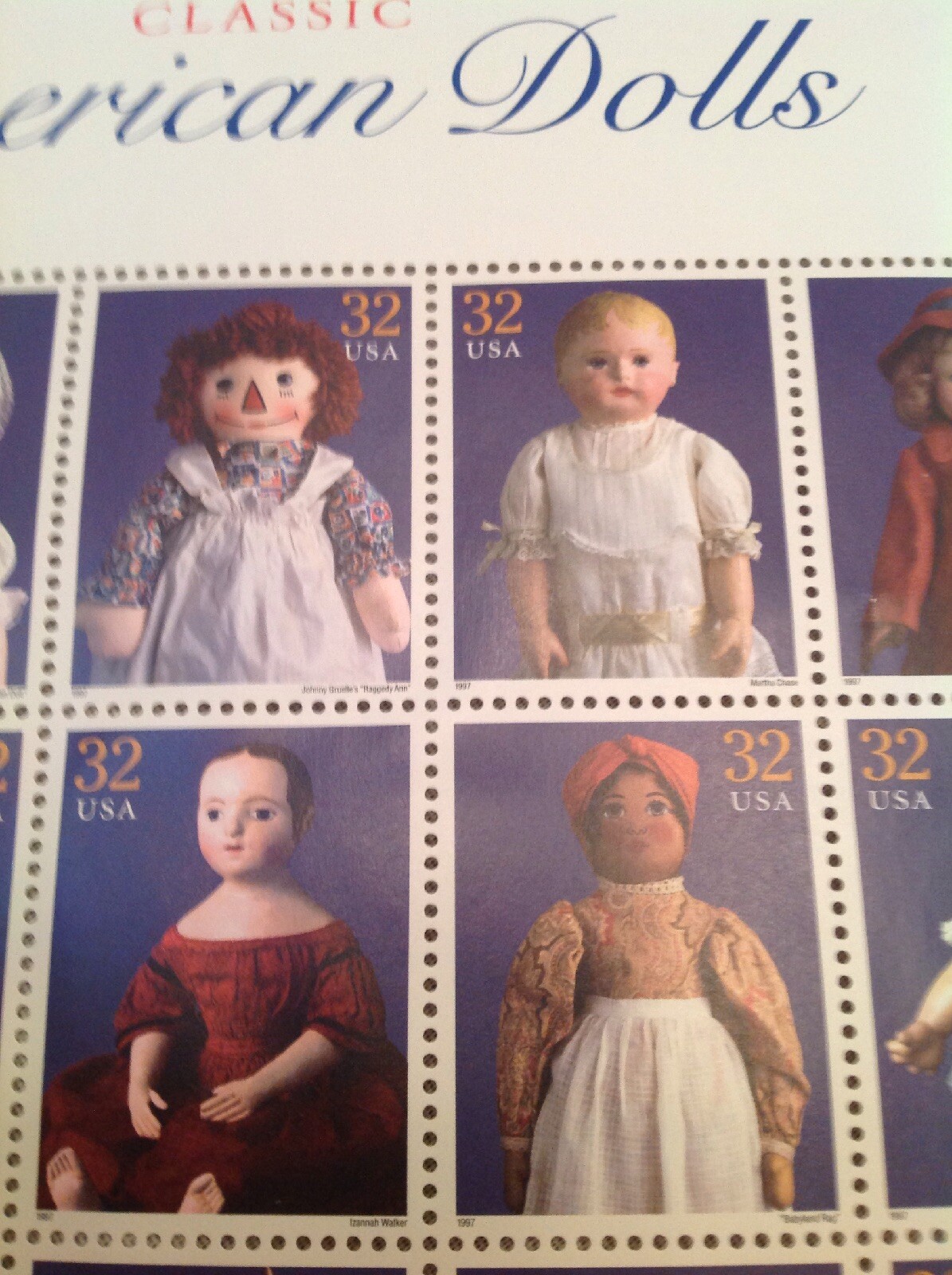 US Postage Stamps Classic American Dolls 32 Cents Set of 4 Sheets/15
