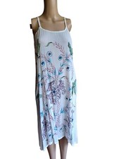 Malaika Womens Sleeveless White Asymmetric Dress Multicolors Embroidered Size 6