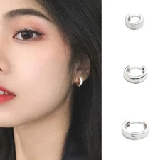 Women Girl Small 925 Sterling Silver Plain Huggie Hoop Earrings 6/8/10/12mm A33