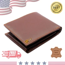 Genuine Leather Men's Trifold Wallet Purse Slim Brown and Minimalist Card Holder