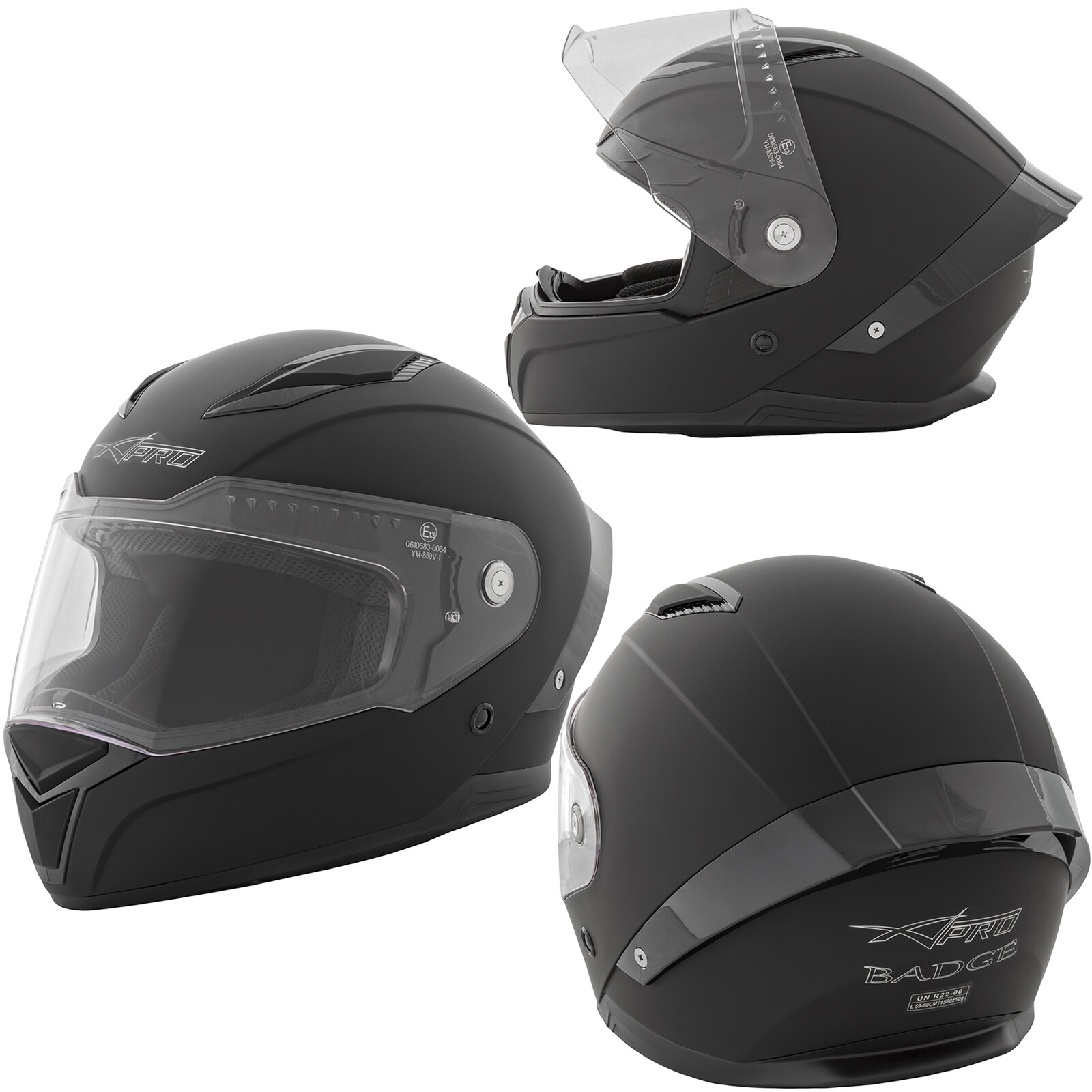 Motorbike Full Face Helmet Sport Scooter Visor Touring Matt Black XL