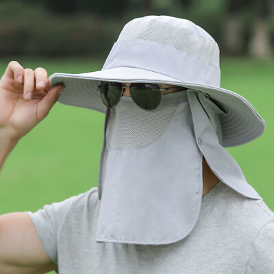 Wide Brim  Hat with Detachable Neck Flap  Face Cover Men Women N4P2