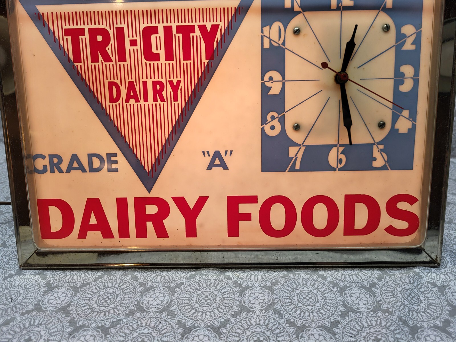 Vintage 1950's?? TRICITY DAIRY FOODS Clock/Lighted Sign Blinker Motion Works!! eBay