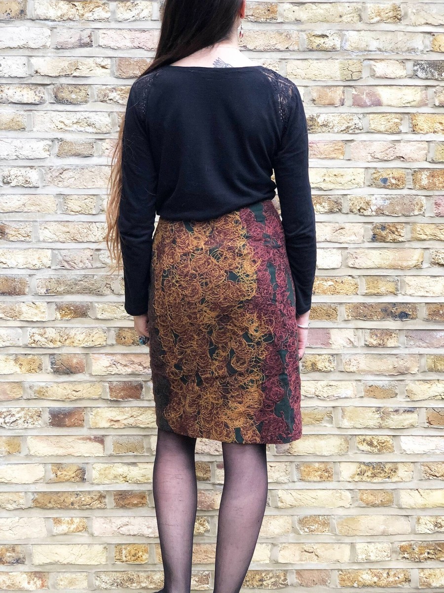 Handmade eco hippie folklore Pencil Skirt wool S M 10 midi