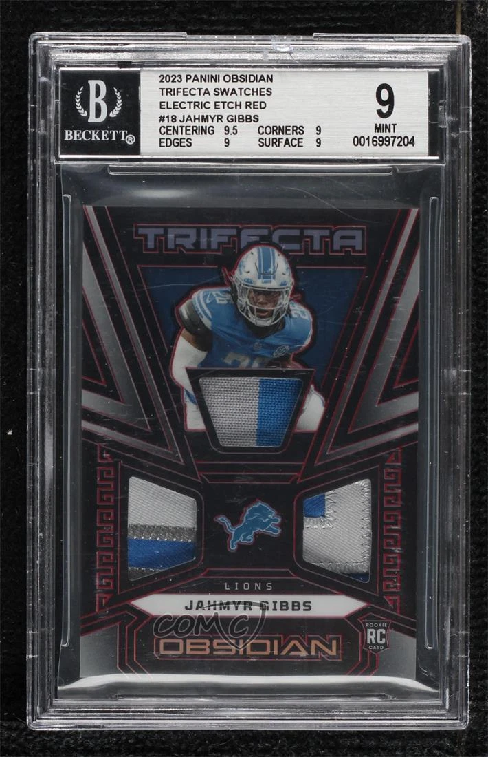 Jahmyr Gibbs Panini Obsidian Trifecta Swatches #TRIJGI Electric Etch Green