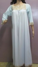 Vintage Long Nightgown Aristocraft By Superior Blue Nylon Sleepwear Lace