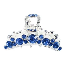 USA Hair Claw Clip Rhinestone Crystal Hairpin Elegant Jeweled Silver Blue New 1
