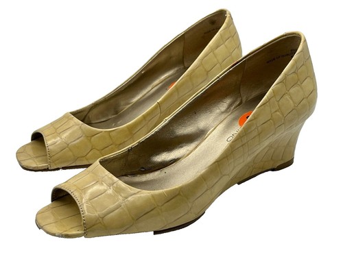 Chaussures Bandolino Compensées Métallisées Gris Argenté – Peau De Serpent – 7.5 M – Neuves