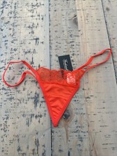 NWT Frederick's Of Hollywood Orange Exxtreme Lace Mini G String Floral Lace