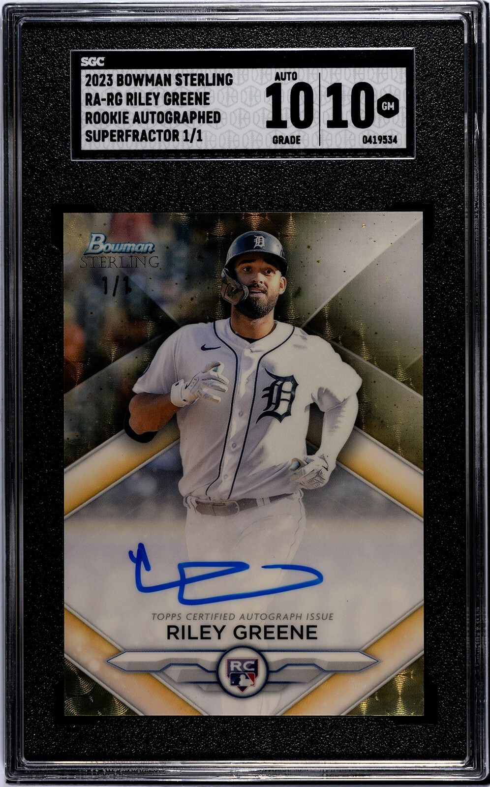 2023 Bowman Sterling - Riley Greene (RC) - SUPERFRACTOR - 1/1 - Auto - SGC 10