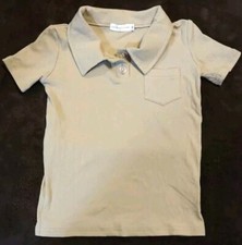 Unisex Ribbed Polo Type Shirt Button Neck Collar Pocket Size 6 Beige NEW