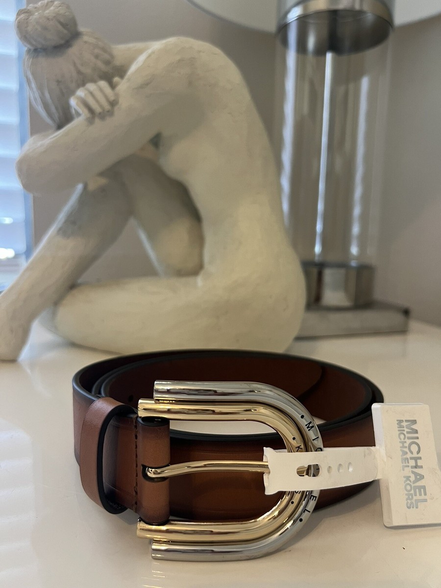 Michael Kors Leather Belt With Two Tone Buckle L Brown NWT 