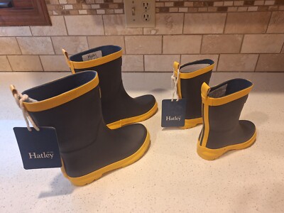 Kids HATLEY Rubber Rain Boots - Navy / Yellow