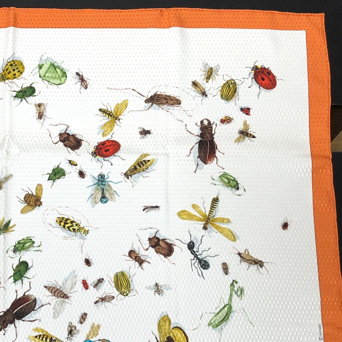 Rare!! HERMES Silk Scarf Les Insectes Bug Insect France 90 White x
