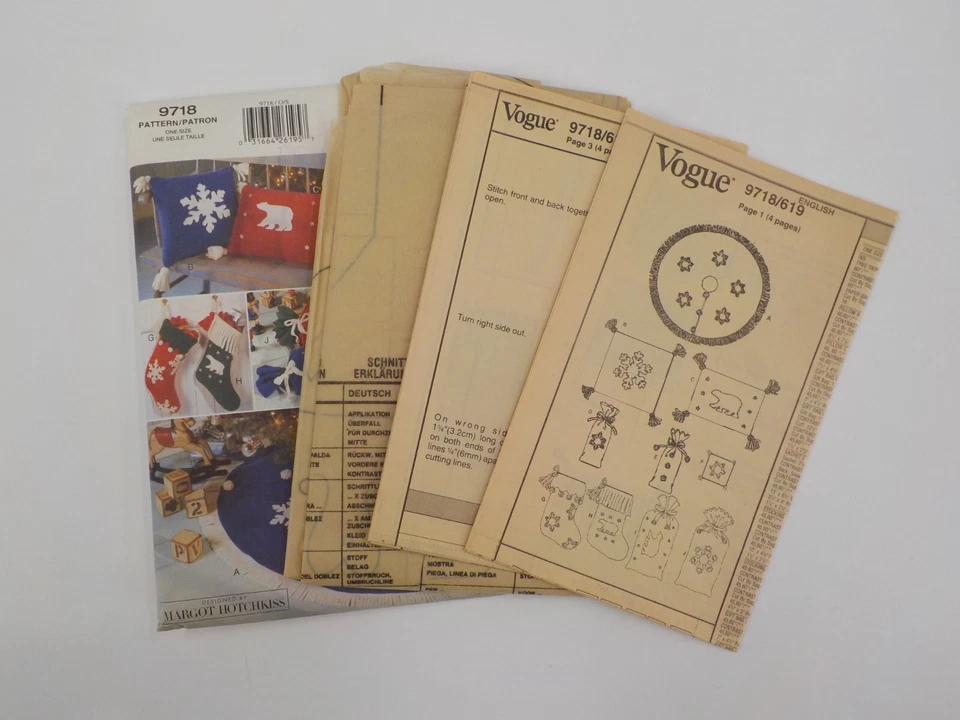 VOGUE CRAFT PATTERN #9718 A SNOWY HOLIDAY TREE SKIRT PILLOW GIFT BAGS UNCUT 1997 - Image 3 of 4