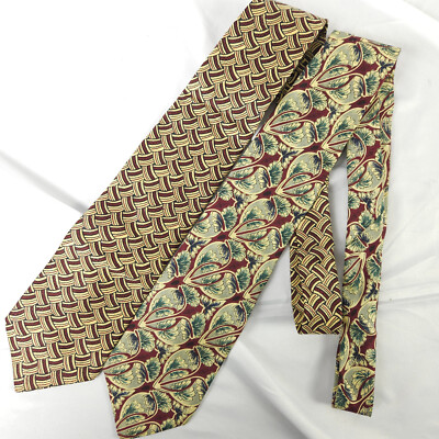 Tom James Men's 100% Silk Tie Lot 2 Floral Geometric Made in USA