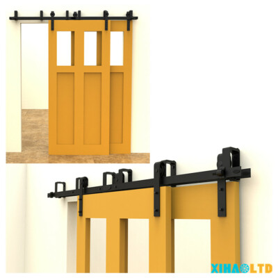 CCJH 4FT-20FT Bypass Sliding Barn Wood Double Doors Hardware Roller Track Set