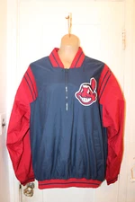 MAJESTIC Cleveland Indians 1/2 Zip Jacket Pullover Windbreaker Blue Large Men