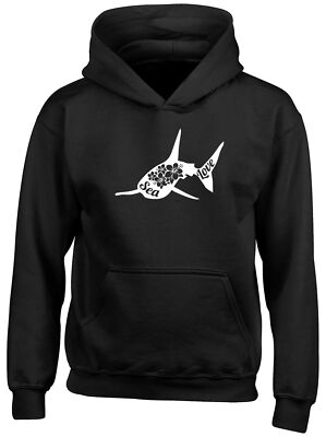 Sea Love With Flowers & Shark Kinder Kids Kapuzenshirt Hoodie Jungen Mädchen