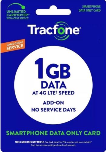 Tarjeta de recarga adicional de datos prepago TracFone de 1 GB, solo para teléfonos inteligentes. - Imagen 1 de 2