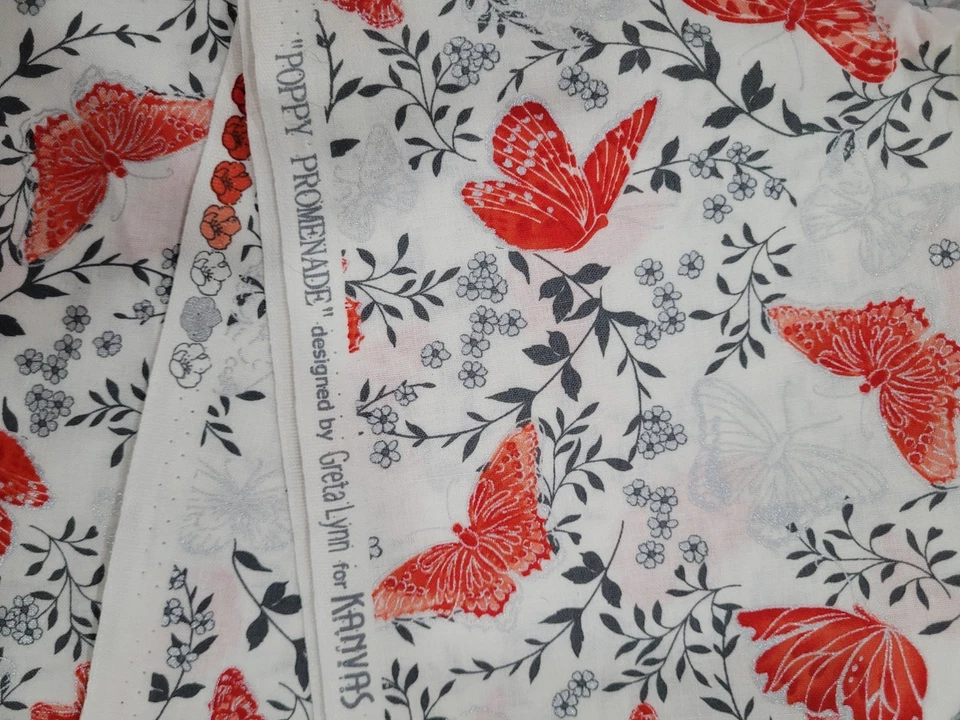 VENTA VENTA Paseo Mariposa Bernatex Rojo Plata Mariposas Gris Floral 2 yardas Foto 3 de 3