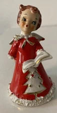 Vintage Christmas Girl Angel Caroler Bell Figurine Kreiss Japan Spaghetti Trim