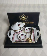 Reutter Porcelain Black Rose Soup Bowl Set Dollhouse Miniature 1:12 scale German