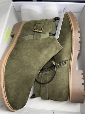 Womens Esprit Sienna Ankle Boots Suede Olive 9M Buckle Low 1.5'' Heel