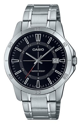 Casio Edelstahl Schwarz Zifferblatt Japan Mov't Quarz MTP-V004D-1C 30M Herrenuhr