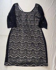 Guess Women Lace Sleeve Dress Black Size 12