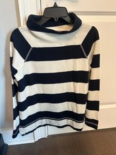 T by Talbots Women's Blue / White Stripe Pullover Mock Neck Size S Small
