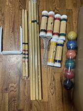 Wooden Croquet Set 6 Player Outdoor Lawn Game Open Box Incomplete