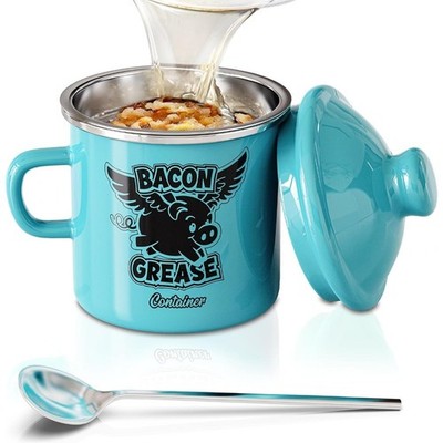 Mini Grease Keeper with Strainer 15oz Enamel Bacon Fat Saver Container