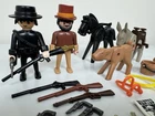 Vintage Geobra Playmobil Figure Lot 1974 Cowboys Bandits Horses Accessories