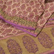 Sanskriti Vintage Pink/Ivory Sarees Pure Woollen Printed 5 Yd Fabric Craft Sari