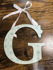 Pottery Barn Kids Hanging Wall Letter  G  Teal Geometric Pattern Ribbon Bow