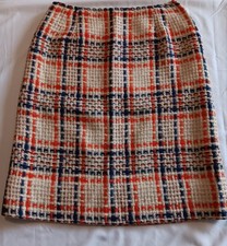Vintage 60s MOD Wool PENCIL MINI SKIRT by HADLEY Bright Orange Blue PLAID S / M