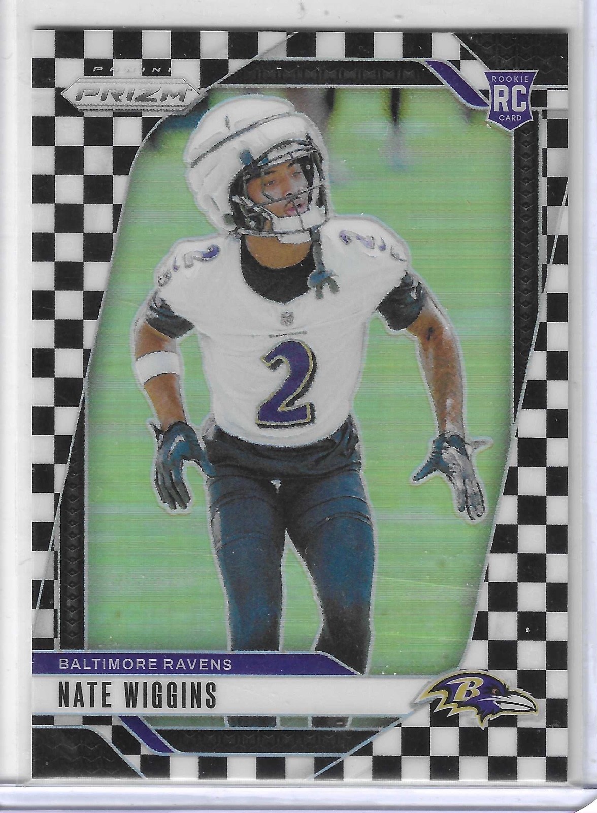 Nate Wiggins 2024 Panini Prizm #380 Black & White Checker Prizm Rookie RC Ravens