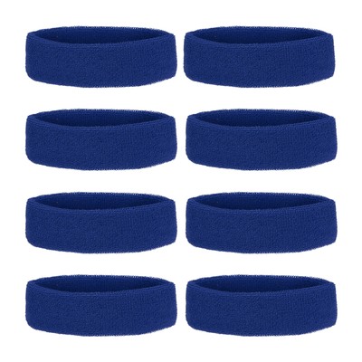 8 Stück Schweißband-Stirnbänder aus Frottee für Damen und Herren, Sport, Blau